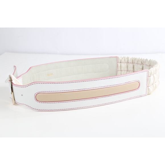 White Leather Elastic Waist Belt Size L Stretch High Waist Cinch Accessory Chic main image 4